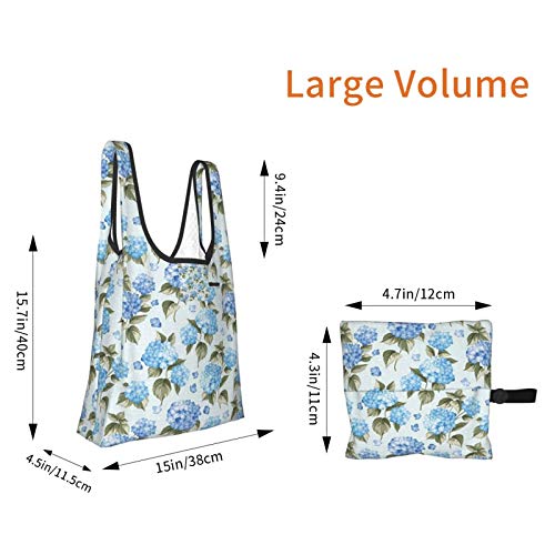 Decoración de la casa Flores de hortensias sobre fondo ligero Boda Diseño artístico Reutilizables Bolsas de comestibles, respetuoso del medio ambiente plegable bolsa de compras cabe en el bolsillo