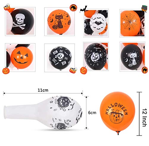 Decoracion Halloween Halloween Globos, Globos para fiestas, Halloween Fotomaton,Globos Negros Y Naranjas con Fantasmas, 100 Piezas Globos de Látex con para la Decoración de Fiestas de Halloween