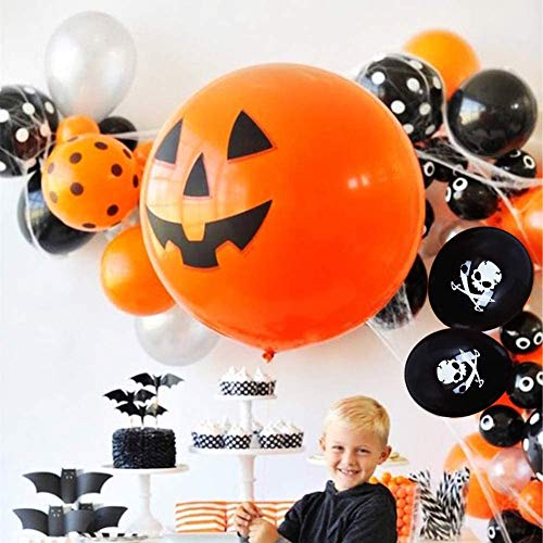 Decoracion Halloween Halloween Globos, Globos para fiestas, Halloween Fotomaton,Globos Negros Y Naranjas con Fantasmas, 100 Piezas Globos de Látex con para la Decoración de Fiestas de Halloween
