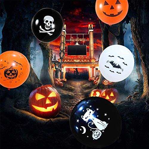 Decoracion Halloween Halloween Globos, Globos para fiestas, Halloween Fotomaton,Globos Negros Y Naranjas con Fantasmas, 100 Piezas Globos de Látex con para la Decoración de Fiestas de Halloween