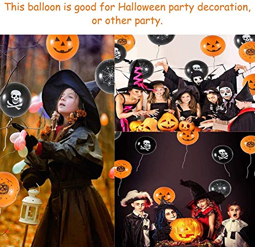Decoracion Halloween Halloween Globos, Globos para fiestas, Halloween Fotomaton,Globos Negros Y Naranjas con Fantasmas, 100 Piezas Globos de Látex con para la Decoración de Fiestas de Halloween