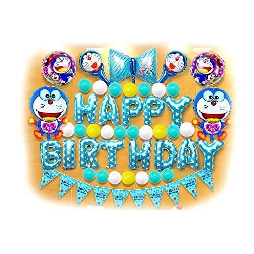 Decoración Juguete Fiesta De Cumpleaños Decoraciones De Fiesta Feliz Cumpleaños Suministros Conjunto, Globos Del Partido De Láminas, Rosa Del Gato Del KT, Blue Cerdo George, Azul Doraemon, Blue Monkey