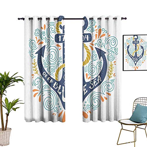 Decoración náutica colección cortina de cocina colorido ancla letras azul profundo mar marino diseño barco náutico imagen decorativa uso diario mostaza salmón W54 x L39 pulgadas