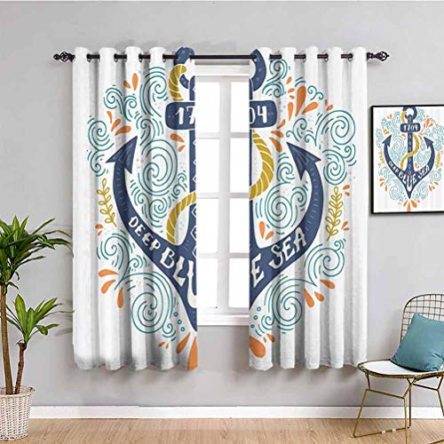 Decoración náutica colección cortina de cocina colorido ancla letras azul profundo mar marino diseño barco náutico imagen decorativa uso diario mostaza salmón W54 x L39 pulgadas