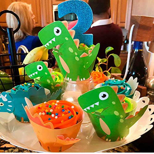 Decoración para Cupcakes de Dinosaurio,Dinosaurio Cupcake Topper de Tarta Magdalenas Decoración y Cupcake Wrappers para Tartas en la Fiesta de Cumpleaños de Comunion de los Niños
