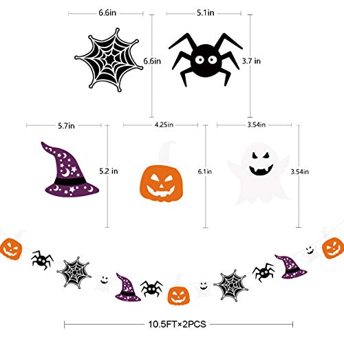 Decoración para fiestas de Halloween en la oscuridad con bandera, guirnalda luminosa de estamina de Halloween para colgar con telaraña sombrero de bruja fantasma araña calabaza para todos Hallows Eve