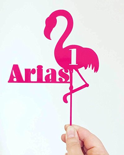 Decoración para tarta de flamenco rosa, decoración para tarta de cumpleaños, acrílico, flamenco rosa personalizado con nombre y decoración de la edad