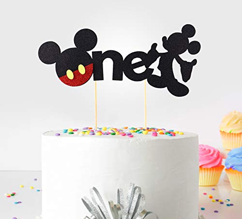 Decoración para tarta de primer cumpleaños Small ( Mickey Mouse ) - One - With Double Sided Glitter Stock