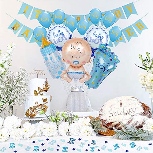 Decoraciones para Baby Shower de niño, globos de fiesta de Baby Shower para niño, pancartas de Baby Shower, accesorios para fotomatón, es un confeti de niño para el favor de la ducha del bebé