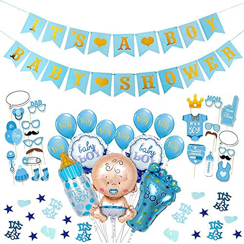 Decoraciones para Baby Shower de niño, globos de fiesta de Baby Shower para niño, pancartas de Baby Shower, accesorios para fotomatón, es un confeti de niño para el favor de la ducha del bebé