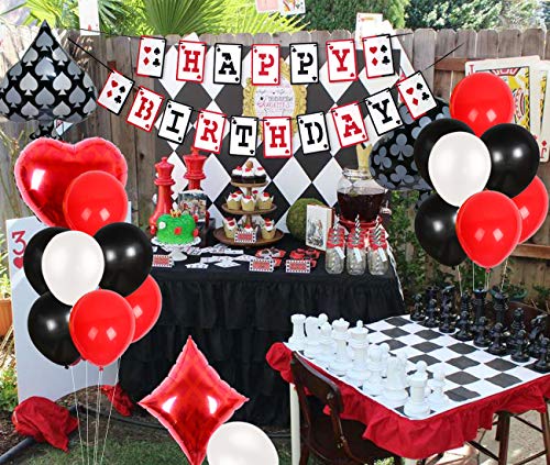 Decoraciones para Fiestas de Casino - Banner de Feliz cumpleaños con temática de póker, confetis y Globos para la Noche de Casino Suministros para Fiestas en Las Vegas