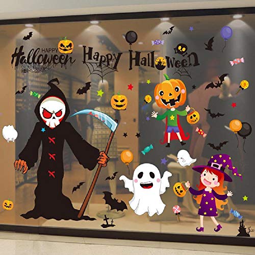 Decoraciones para ventanas de halloween pegatinas ajuste de jardín de infantes dibujos animados niños murciélago de calabaza pegatinas de pared