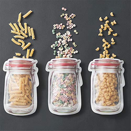 DEDC 12Pcs Mason Jar Botellas Bolsas, Bolsa de Almacenamiento de Alimentos Reutilizable, Bolsa Bocadillos Sándwich Merienda Snacks Bolsas Ziplock Reutilizables