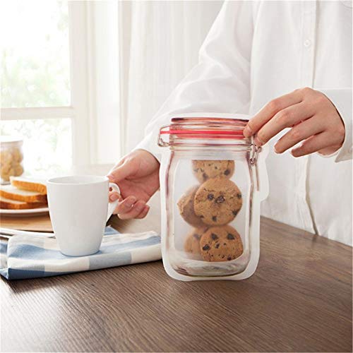 DEDC 12Pcs Mason Jar Botellas Bolsas, Bolsa de Almacenamiento de Alimentos Reutilizable, Bolsa Bocadillos Sándwich Merienda Snacks Bolsas Ziplock Reutilizables