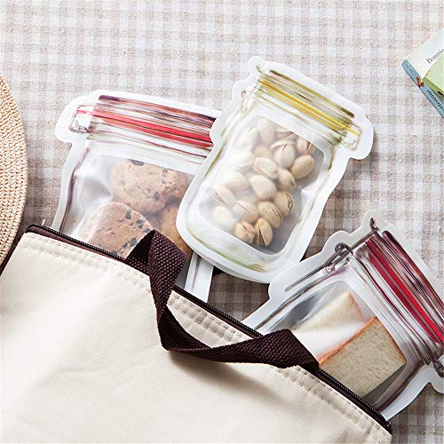 DEDC 12Pcs Mason Jar Botellas Bolsas, Bolsa de Almacenamiento de Alimentos Reutilizable, Bolsa Bocadillos Sándwich Merienda Snacks Bolsas Ziplock Reutilizables