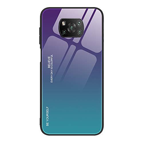 Dedux Funda para Xiaomi Poco X3 NFC, Carcasa Degradado de Color Vidrio Templado Anti-rasguños Funda, TPU de Silicona Suave Case Cover (Violeta/Verde)