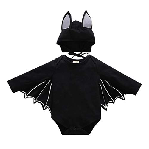 DEELIN Halloween Cosplay Bat Sleeve Romper + Cartoon Ear Hat NiñO ReciéN Nacido Baby Boy Girl Halloween Cosplay Traje Jumpsuit Hat Costume Negro (70, Negro)