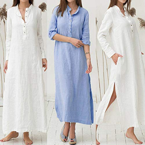 DEELIN OtoñO De La Mujer Y El Invierno Elegante Temperamento De Manga Larga Vestido De AlgodóN De Manga Larga De Color SóLido (S, Blanco)