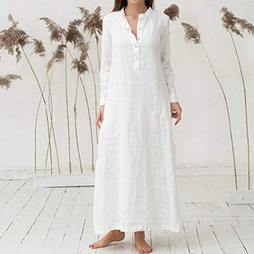 DEELIN OtoñO De La Mujer Y El Invierno Elegante Temperamento De Manga Larga Vestido De AlgodóN De Manga Larga De Color SóLido (S, Blanco)