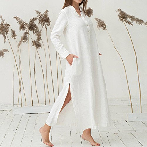 DEELIN OtoñO De La Mujer Y El Invierno Elegante Temperamento De Manga Larga Vestido De AlgodóN De Manga Larga De Color SóLido (S, Blanco)