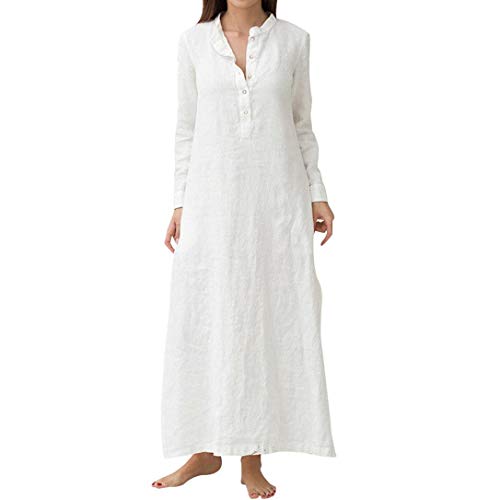 DEELIN OtoñO De La Mujer Y El Invierno Elegante Temperamento De Manga Larga Vestido De AlgodóN De Manga Larga De Color SóLido (S, Blanco)