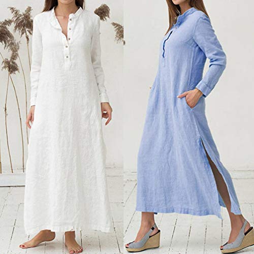DEELIN OtoñO De La Mujer Y El Invierno Elegante Temperamento De Manga Larga Vestido De AlgodóN De Manga Larga De Color SóLido (S, Blanco)