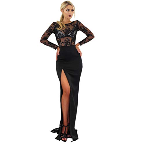 DEELIN Perspectiva del Lazo Abierto De Las Mujeres Vestido Largo del CordóN del Vestido Largo Atractivo del O-Leck del Vestido Largo del Vestido del Baile De Fin De Curso Negro Flaco