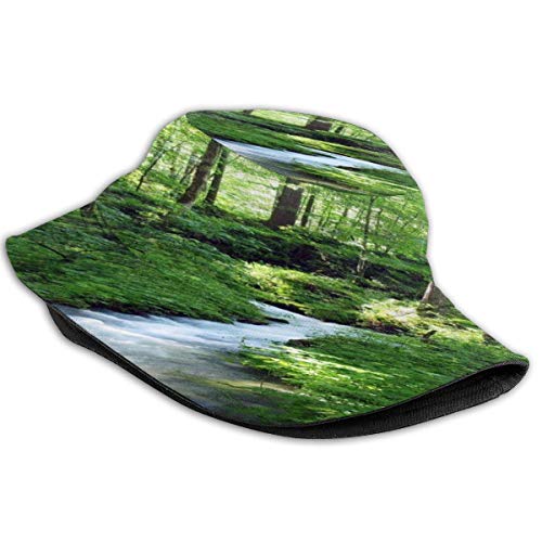 Deep Forest with River Sun Hat Sombreros de Pescadores Transpirables Gorra de Pesca Empacable Sombrero de Gorra de Cubo de ala Ancha Unisex Sombrero