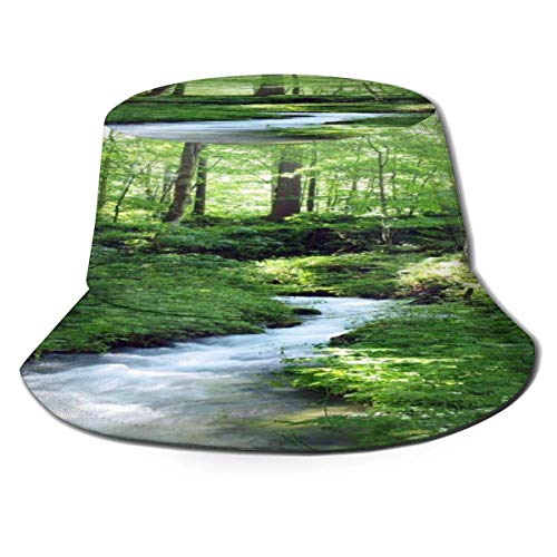 Deep Forest with River Sun Hat Sombreros de Pescadores Transpirables Gorra de Pesca Empacable Sombrero de Gorra de Cubo de ala Ancha Unisex Sombrero