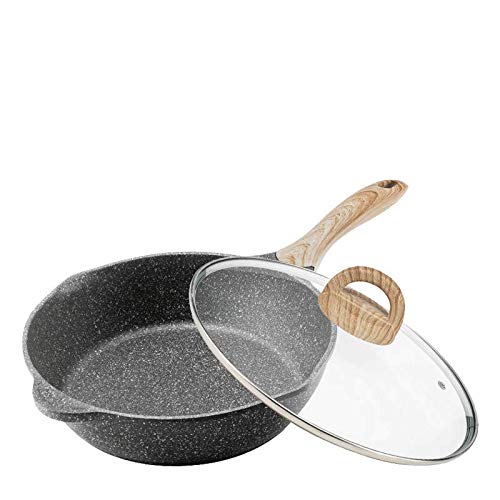 Deep Frying Pan with Lid, 24cm, Durable Granite Stone Coated Skillet, with Baklite handle, Saute pan compatible with induction, all stove types
