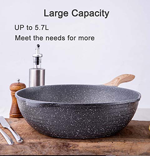 Deep Frying Pan with Lid, 24cm, Durable Granite Stone Coated Skillet, with Baklite handle, Saute pan compatible with induction, all stove types