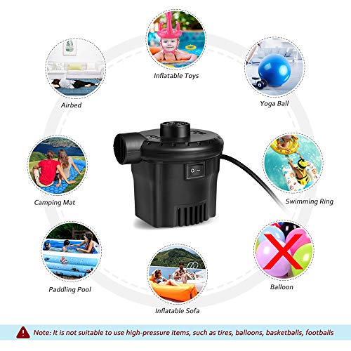 Deeplee Bomba de Aire Eléctrica, Inflador Eléctrico 130W de Alta Potencia para Colchón Hinchable, Colchoneta Inflable, Piscina, Juguete Inflado, 3 Boquillas Incluidas