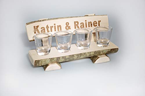 Deggelbam - Banco de madera con vasos de chupito, vasos de chupito, regalo personalizado con el texto deseado