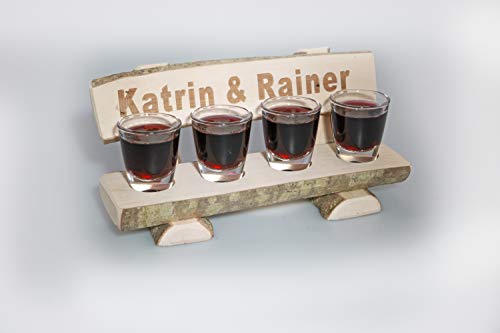 Deggelbam - Banco de madera con vasos de chupito, vasos de chupito, regalo personalizado con el texto deseado