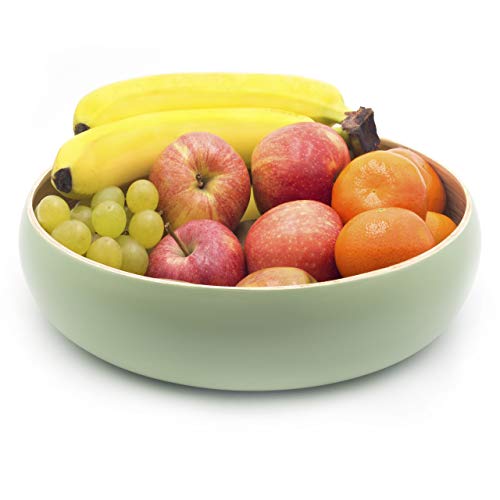 Dehaus® Gran Frutero de Cocina de Bambú Hecho a Mano de 30 cm, Ensaladera Elegante, Cuenco de Madera para Servir Ensaladas, Moderna Cesta de Madera para el Pan, Bol Grande Redondo (Verde Salvia)