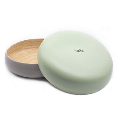 Dehaus® Gran Frutero de Cocina de Bambú Hecho a Mano de 30 cm, Ensaladera Elegante, Cuenco de Madera para Servir Ensaladas, Moderna Cesta de Madera para el Pan, Bol Grande Redondo (Verde Salvia)