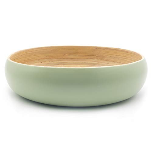 Dehaus® Gran Frutero de Cocina de Bambú Hecho a Mano de 30 cm, Ensaladera Elegante, Cuenco de Madera para Servir Ensaladas, Moderna Cesta de Madera para el Pan, Bol Grande Redondo (Verde Salvia)