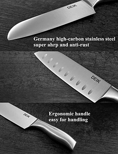 Deik - Juego de cuchillos de cocina de 3 piezas con cuchillo de chef, cuchillo Santoku, cuchillo de pan, acero inoxidable alemán de alto contenido de carbono