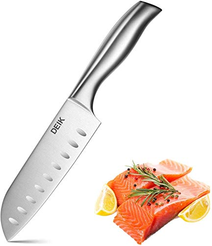 Deik - Juego de cuchillos de cocina de 3 piezas con cuchillo de chef, cuchillo Santoku, cuchillo de pan, acero inoxidable alemán de alto contenido de carbono