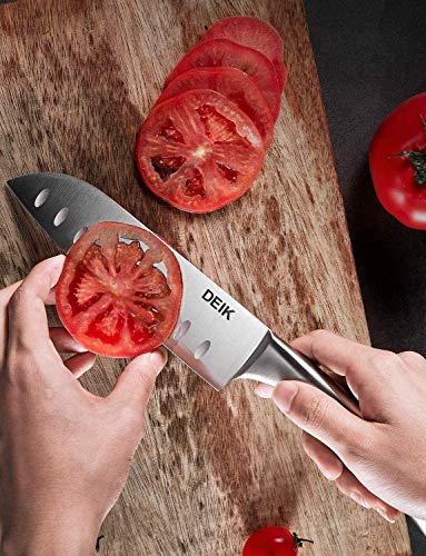 Deik - Juego de cuchillos de cocina de 3 piezas con cuchillo de chef, cuchillo Santoku, cuchillo de pan, acero inoxidable alemán de alto contenido de carbono
