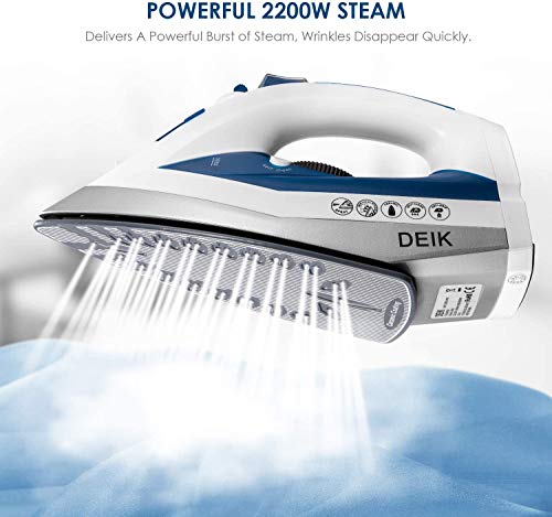 Deik Plancha Ropa, Plancha de Vapor 2200W con Anti-Escala, Choque de Vapor y Vapor Vertical 140g/min, Revestimiento NanoCerámica Coat, Anti Goteo, Auto Limpieza,5 Modos de Control de Temperatur, 330ml