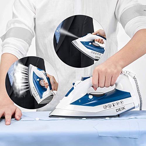 Deik Plancha Ropa, Plancha de Vapor 2200W con Anti-Escala, Choque de Vapor y Vapor Vertical 140g/min, Revestimiento NanoCerámica Coat, Anti Goteo, Auto Limpieza,5 Modos de Control de Temperatur, 330ml