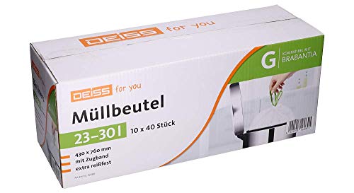 DEISS - Bolsas de basura para Brabantia Touch Bin (23-30 L, 400 unidades)