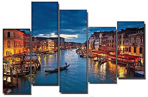 DekoArte 116 - Cuadros Modernos Impresión de Imagen Artística Digitalizada | Lienzo Decorativo para Tu Salón o Dormitorio | Estilo Ciudades Venecia Gran Canal Italia | 5 Piezas 150 x 100 cm