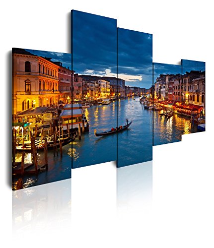 DekoArte 116 - Cuadros Modernos Impresión de Imagen Artística Digitalizada | Lienzo Decorativo para Tu Salón o Dormitorio | Estilo Ciudades Venecia Gran Canal Italia | 5 Piezas 150 x 100 cm