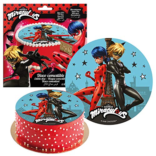 Dekora- Disco Comestible para Decoración de Tartas de Cumpleaños de Miraculous Ladybug-16 cm (231330)