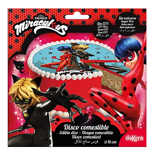 Dekora- Disco Comestible para Decoración de Tartas de Cumpleaños de Miraculous Ladybug-16 cm (231330)