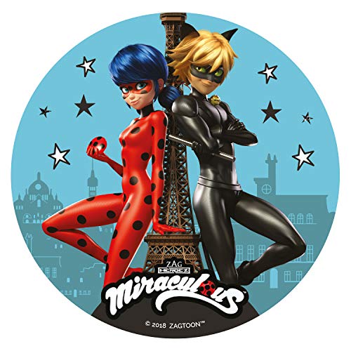 Dekora- Disco Comestible para Decoración de Tartas de Cumpleaños de Miraculous Ladybug-16 cm (231330)