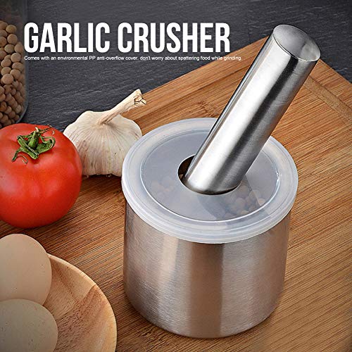 Delaman Juego de Mortero y Maja, Hogar Cocina de Acero Inoxidable Manual Molinillo de Alimentos Cortador de ajo Rebanador Trituradora de Jengibre con Tapa Antidesbordamiento