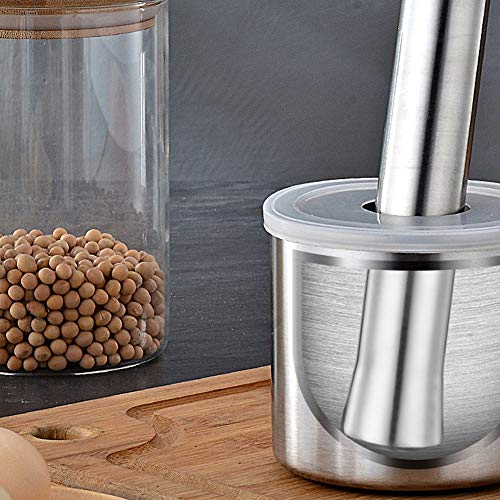 Delaman Juego de Mortero y Maja, Hogar Cocina de Acero Inoxidable Manual Molinillo de Alimentos Cortador de ajo Rebanador Trituradora de Jengibre con Tapa Antidesbordamiento